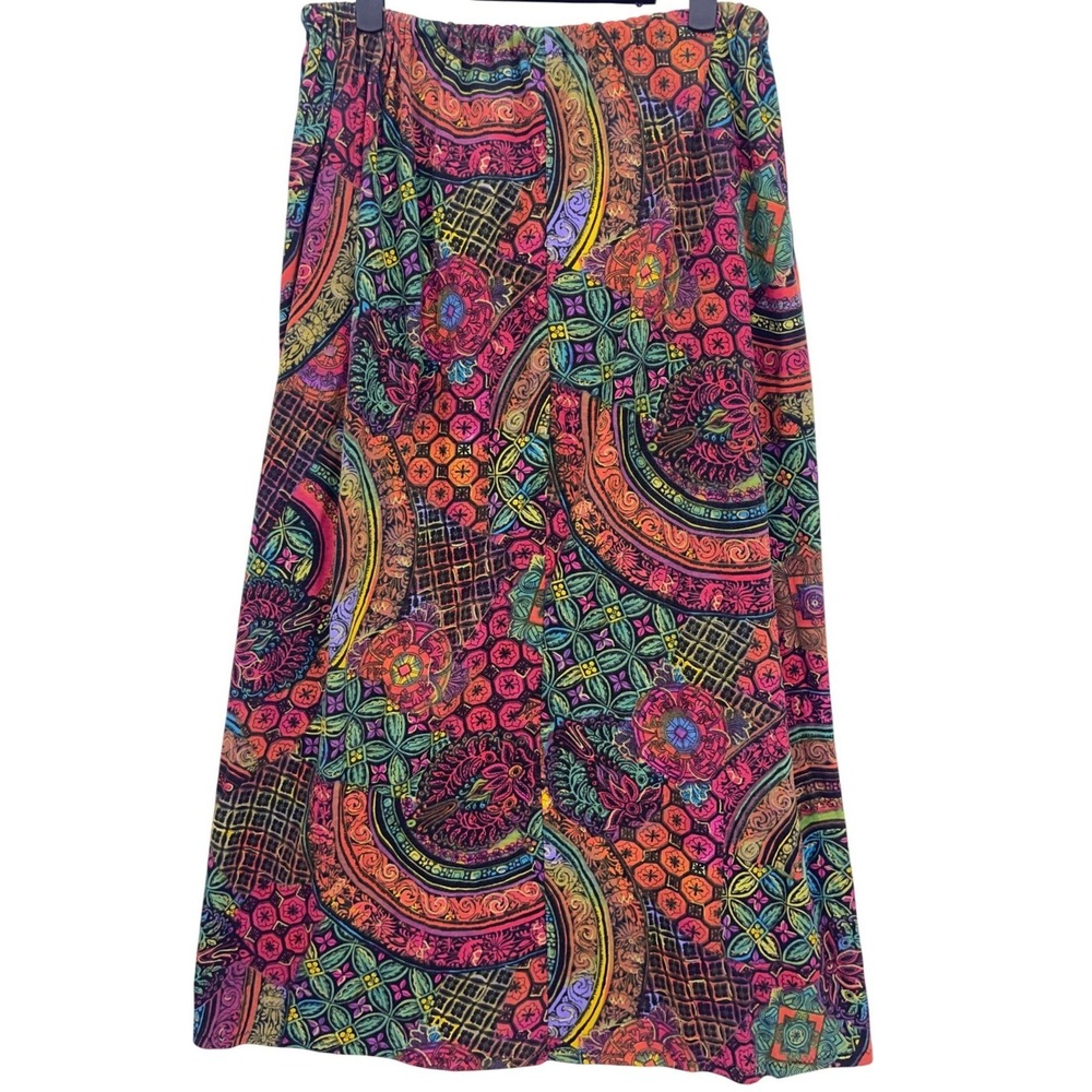 Vintage 90s Multicolor Psychedelic Paisley Maxi Skirt One Size Fits All Elastic